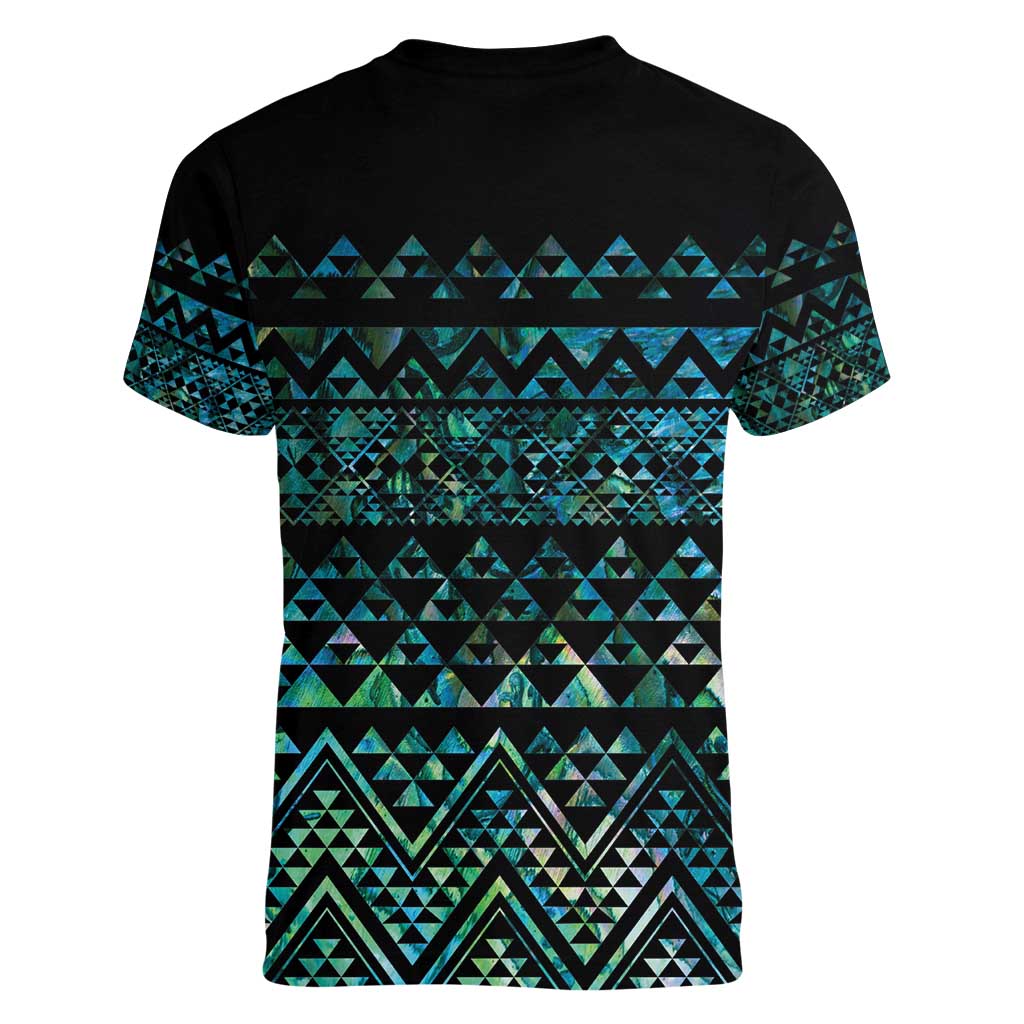 Maori Niho Taniwha Te Wheiao Women V-Neck T-Shirt Paua Shell LT7 - Polynesian Pride