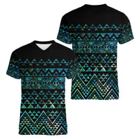Maori Niho Taniwha Te Wheiao Women V-Neck T-Shirt Paua Shell LT7 - Polynesian Pride