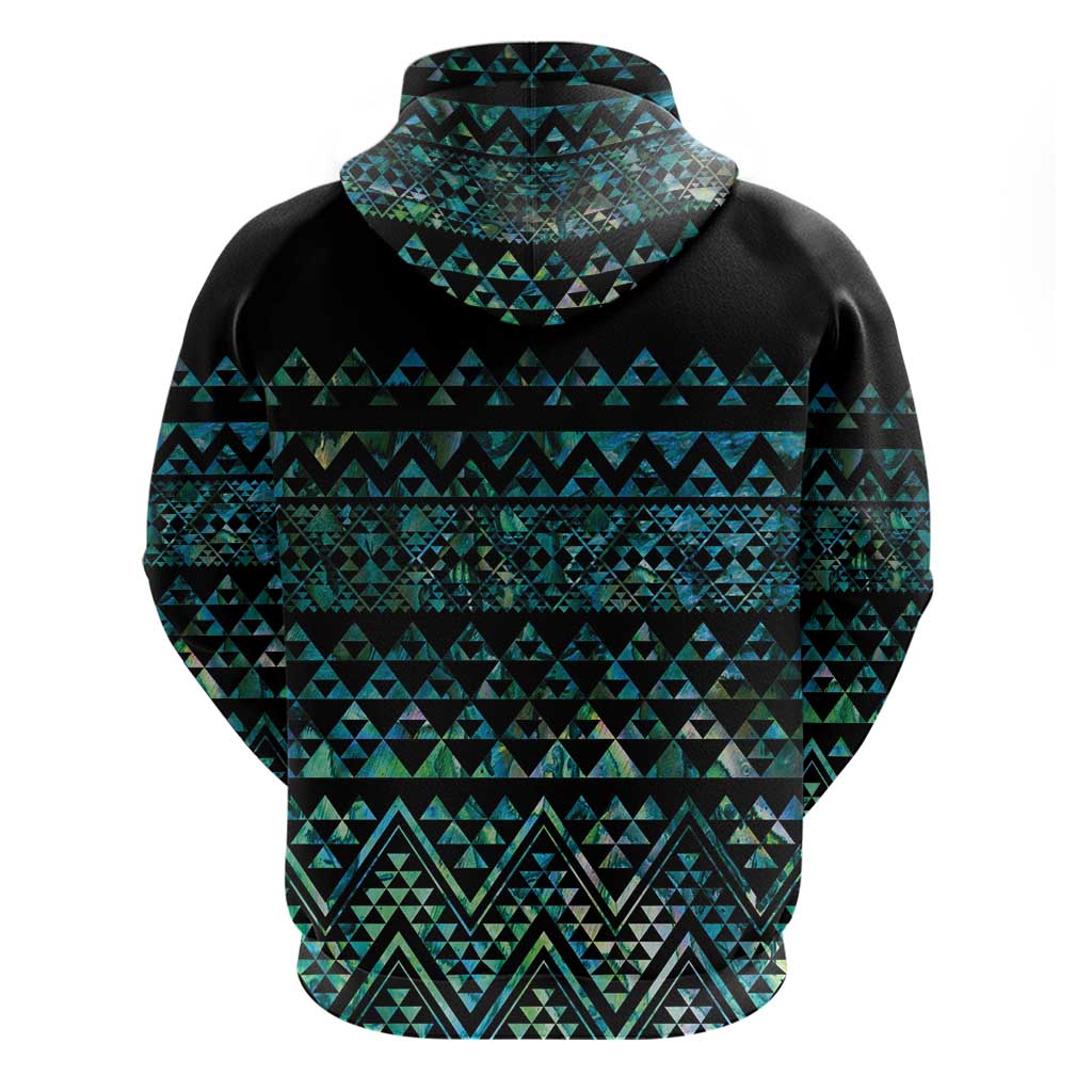 Maori Niho Taniwha Te Wheiao Zip Hoodie Paua Shell - Polynesian Pride