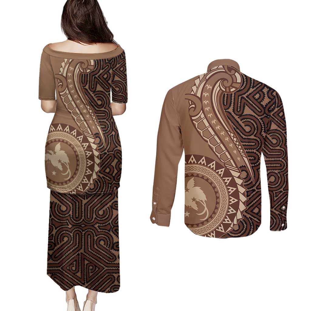 Papua New Guinea Oro Tapa Motif Couples Matching Puletasi and Long Sleeve Button Shirt Classic
