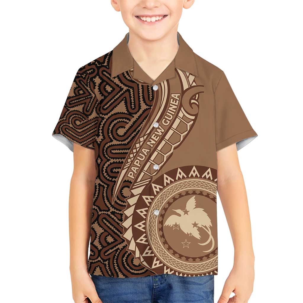 Papua New Guinea Oro Tapa Motif Family Matching Tank Maxi Dress and Hawaiian Shirt Classic LT7 Son's Shirt Brown - Polynesian Pride
