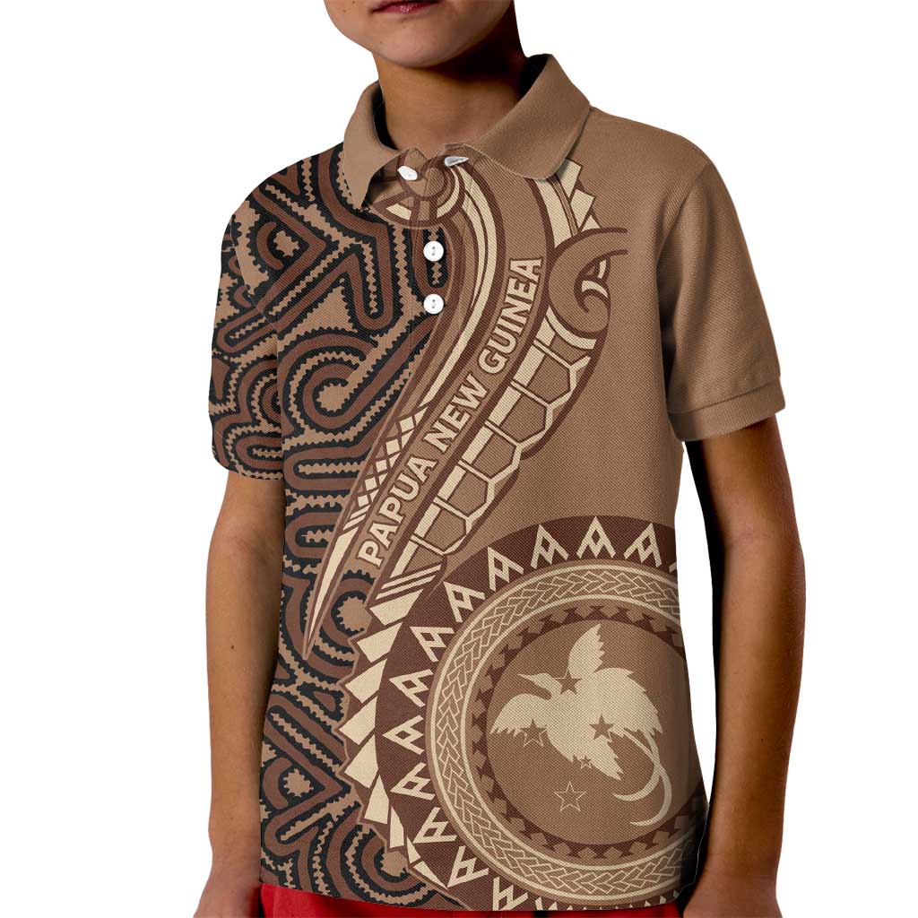 Papua New Guinea Oro Tapa Motif Kid Polo Shirt Classic LT7 Kid Brown - Polynesian Pride