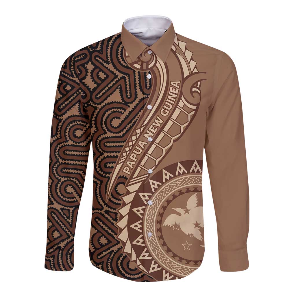 Papua New Guinea Oro Tapa Motif Long Sleeve Button Shirt Classic LT7 Unisex Brown - Polynesian Pride