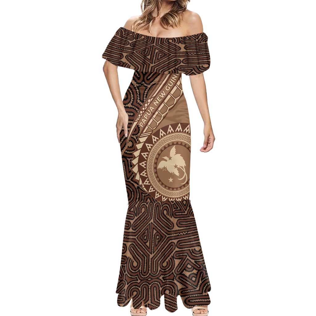 Papua New Guinea Oro Tapa Motif Mermaid Dress Classic LT7 - Polynesian Pride