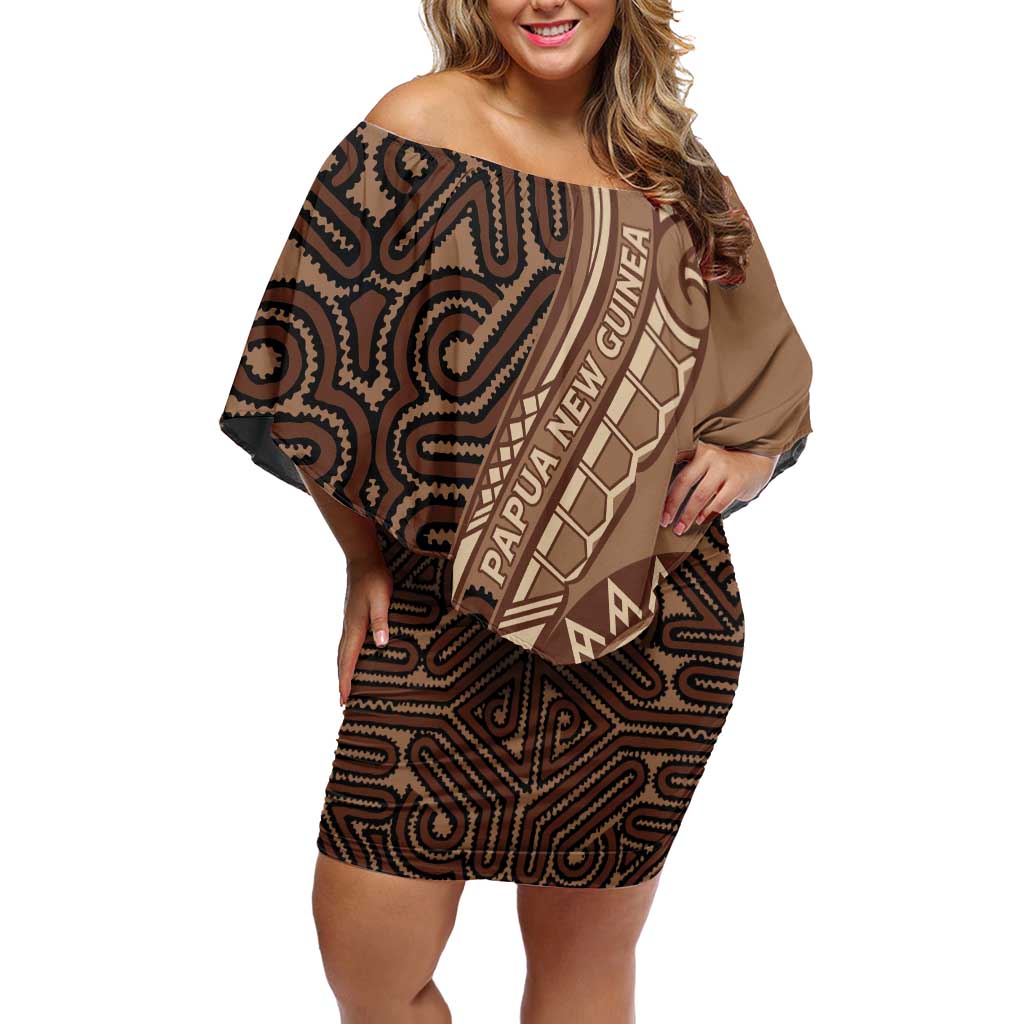 Papua New Guinea Oro Tapa Motif Off Shoulder Short Dress Classic LT7 Women Brown - Polynesian Pride