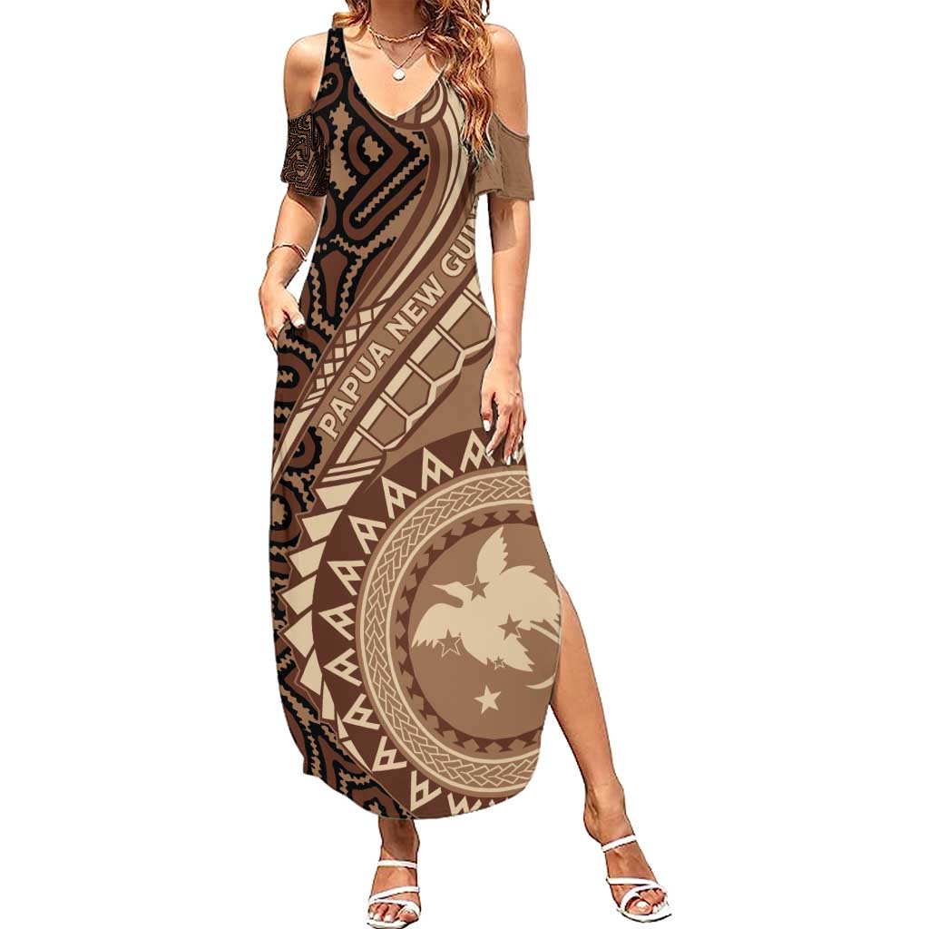 Papua New Guinea Oro Tapa Motif Summer Maxi Dress Classic LT7 Women Brown - Polynesian Pride