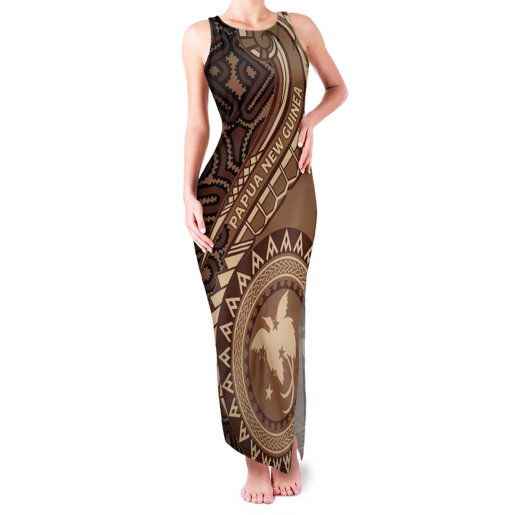 Papua New Guinea Oro Tapa Motif Tank Maxi Dress Classic LT7 Women Brown - Polynesian Pride