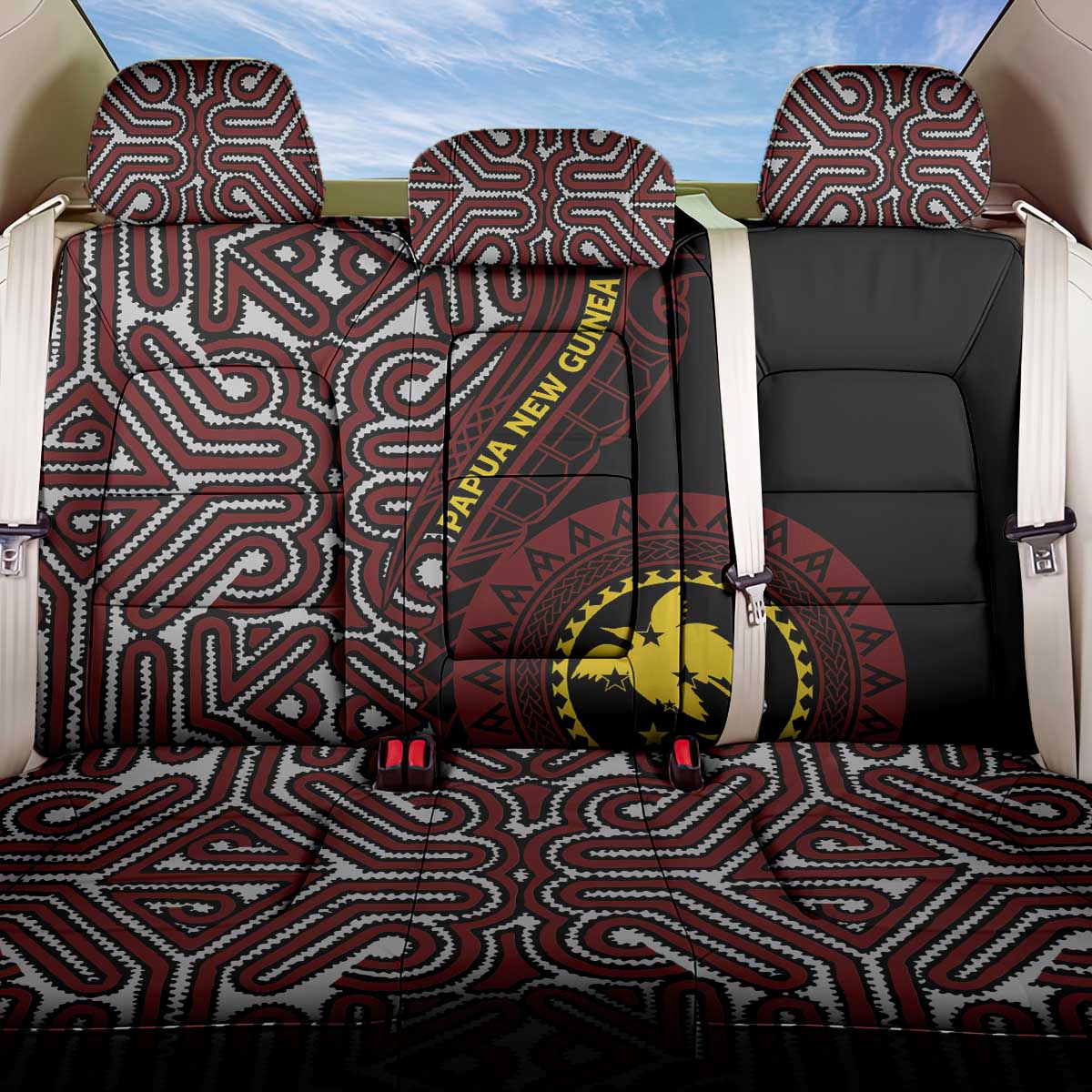 Papua New Guinea Oro Tapa Motif Back Car Seat Cover Special LT7 One Size Black - Polynesian Pride