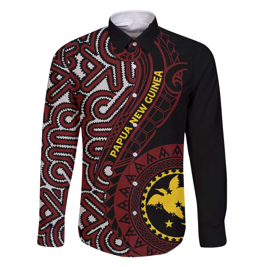 Papua New Guinea Oro Tapa Motif Family Matching Short Sleeve Bodycon Dress and Hawaiian Shirt Special LT7 Dad's Shirt - Long Sleeve Black - Polynesian Pride