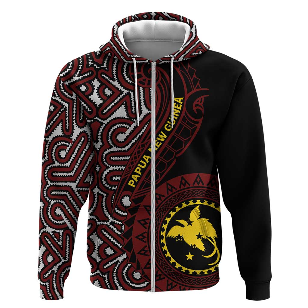 Papua New Guinea Oro Tapa Motif Hoodie Special LT7 Zip Hoodie Black - Polynesian Pride