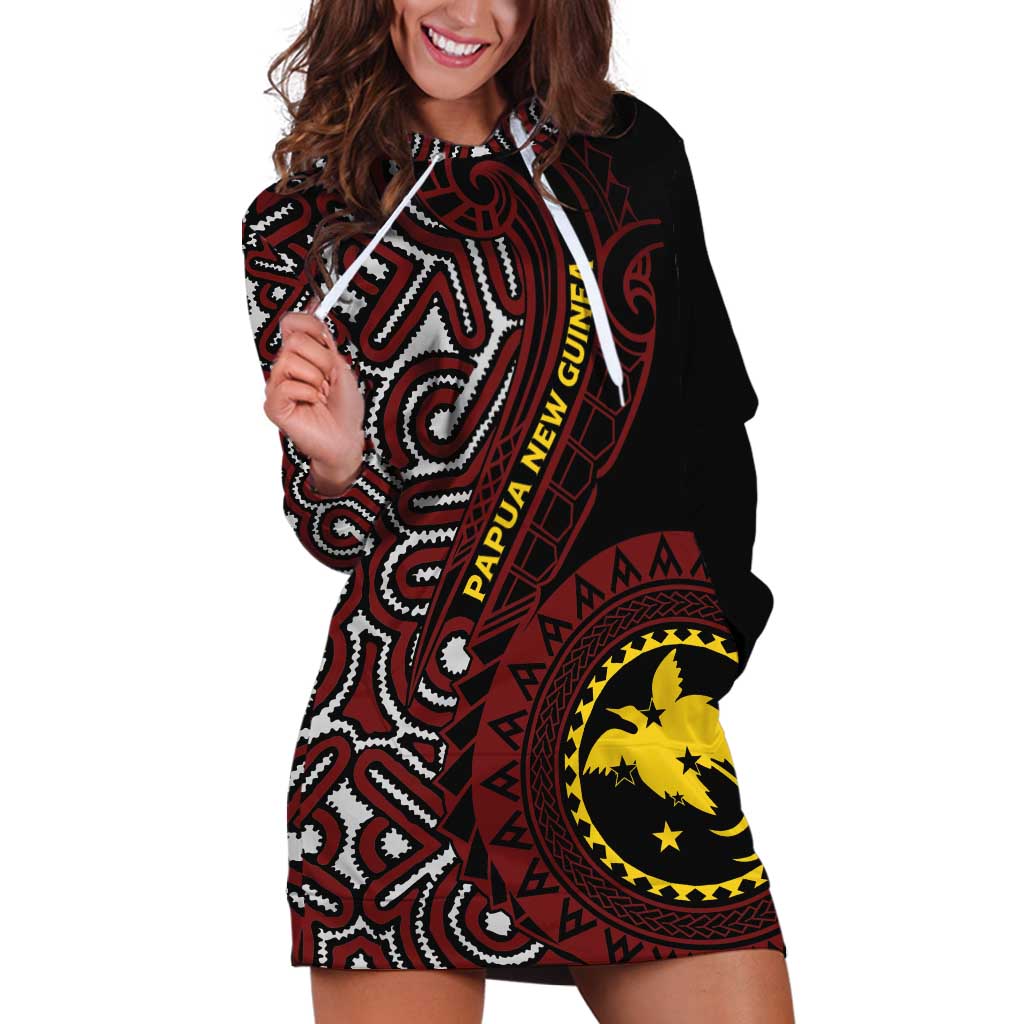 Papua New Guinea Oro Tapa Motif Hoodie Dress Special LT7 Black - Polynesian Pride