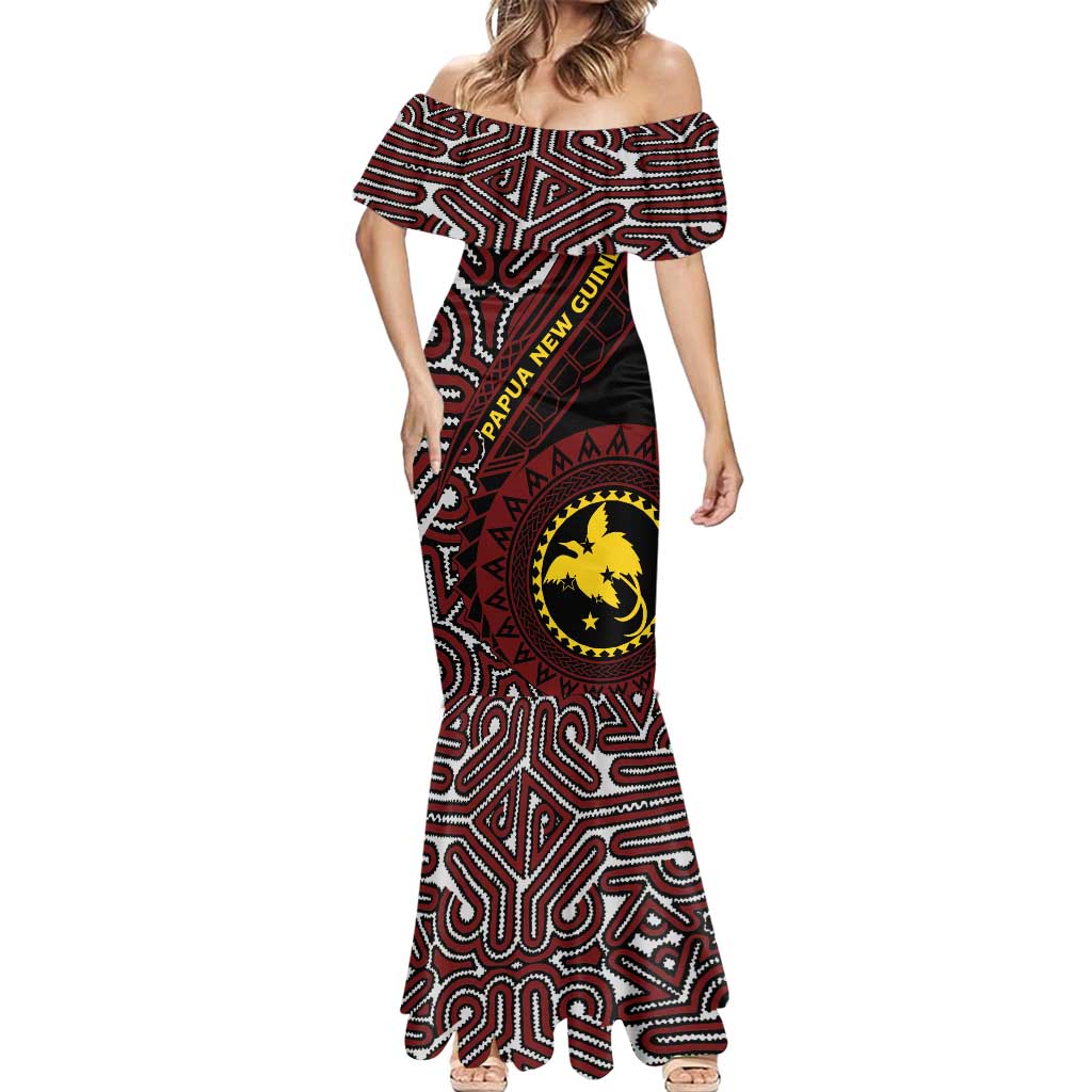 Papua New Guinea Oro Tapa Motif Mermaid Dress Special LT7 - Polynesian Pride