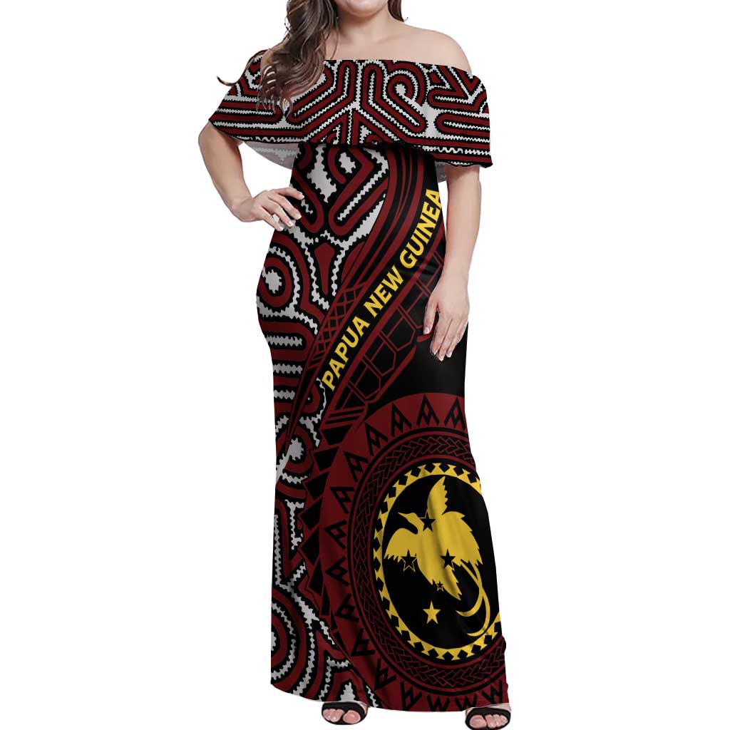 Papua New Guinea Oro Tapa Motif Off Shoulder Maxi Dress Special LT7 Women Black - Polynesian Pride