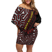 Papua New Guinea Oro Tapa Motif Off Shoulder Short Dress Special LT7 Women Black - Polynesian Pride