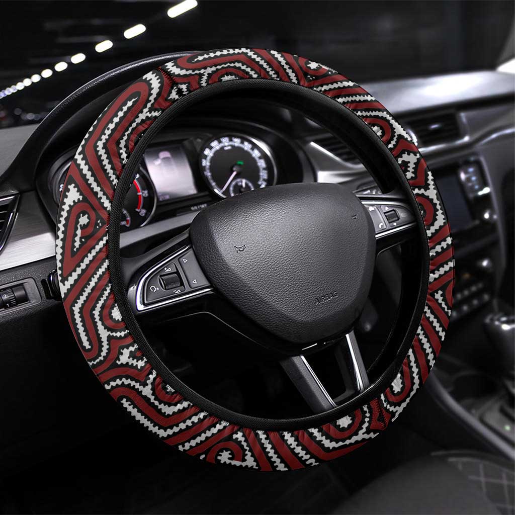 Papua New Guinea Oro Tapa Motif Steering Wheel Cover Special LT7 Universal Fit Black - Polynesian Pride