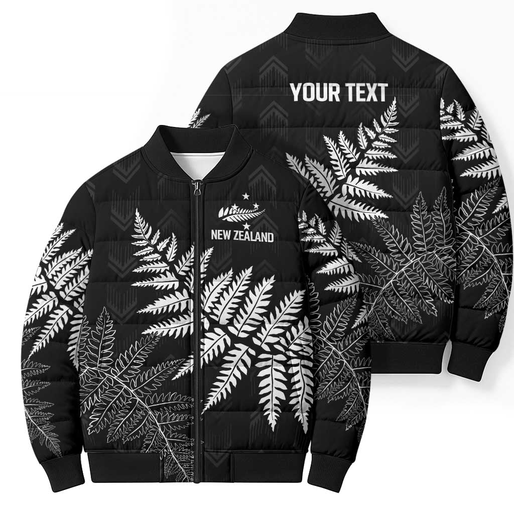 New Zealand Lawn Bowls Personalized Bomber Puffer Jacket Wrap-Around Silver Fern - Polynesian Pride