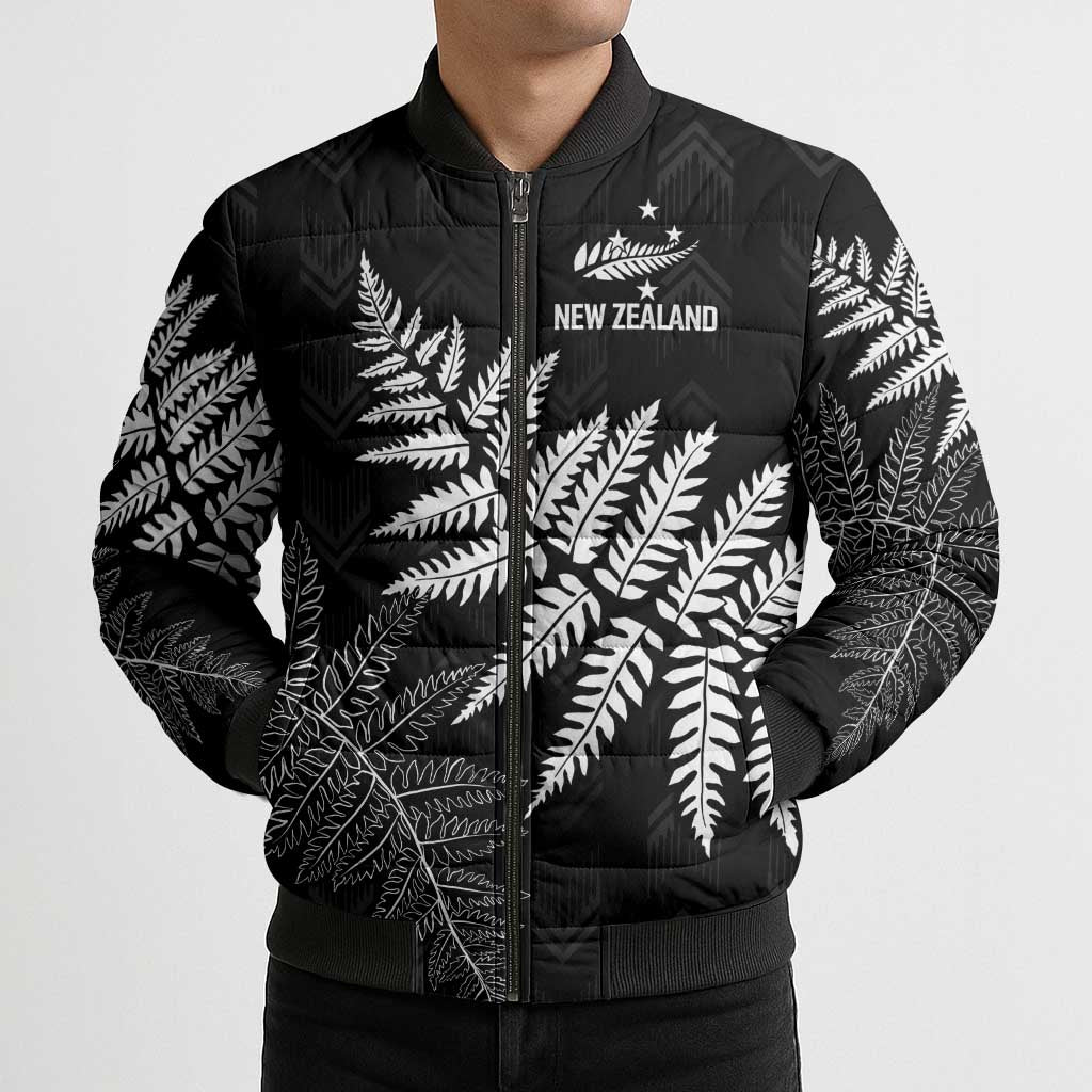 New Zealand Lawn Bowls Personalized Bomber Puffer Jacket Wrap-Around Silver Fern - Polynesian Pride