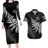 New Zealand Lawn Bowls Personalized Couples Matching Long Sleeve Bodycon Dress and Hawaiian Shirt Wrap-Around Silver Fern - Polynesian Pride