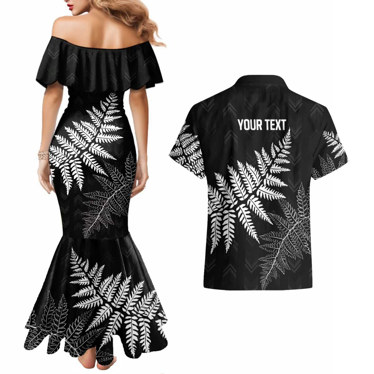 New Zealand Lawn Bowls Personalized Couples Matching Mermaid Dress and Hawaiian Shirt Wrap-Around Silver Fern - Polynesian Pride