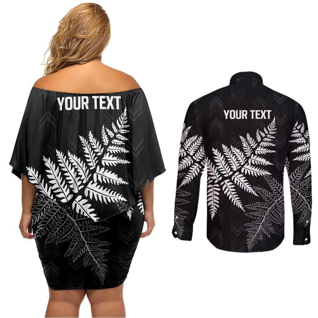 New Zealand Lawn Bowls Personalized Couples Matching Off Shoulder Short Dress and Long Sleeve Button Shirt Wrap-Around Silver Fern - Polynesian Pride