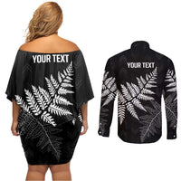 New Zealand Lawn Bowls Personalized Couples Matching Off Shoulder Short Dress and Long Sleeve Button Shirt Wrap-Around Silver Fern - Polynesian Pride