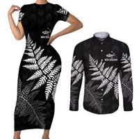 New Zealand Lawn Bowls Personalized Couples Matching Short Sleeve Bodycon Dress and Long Sleeve Button Shirt Wrap-Around Silver Fern - Polynesian Pride