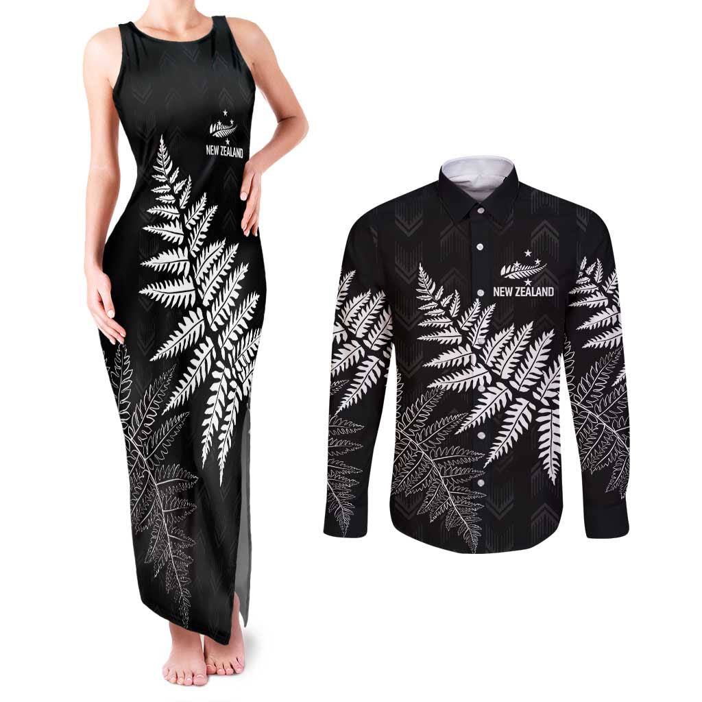 New Zealand Lawn Bowls Personalized Couples Matching Tank Maxi Dress and Long Sleeve Button Shirt Wrap-Around Silver Fern - Polynesian Pride