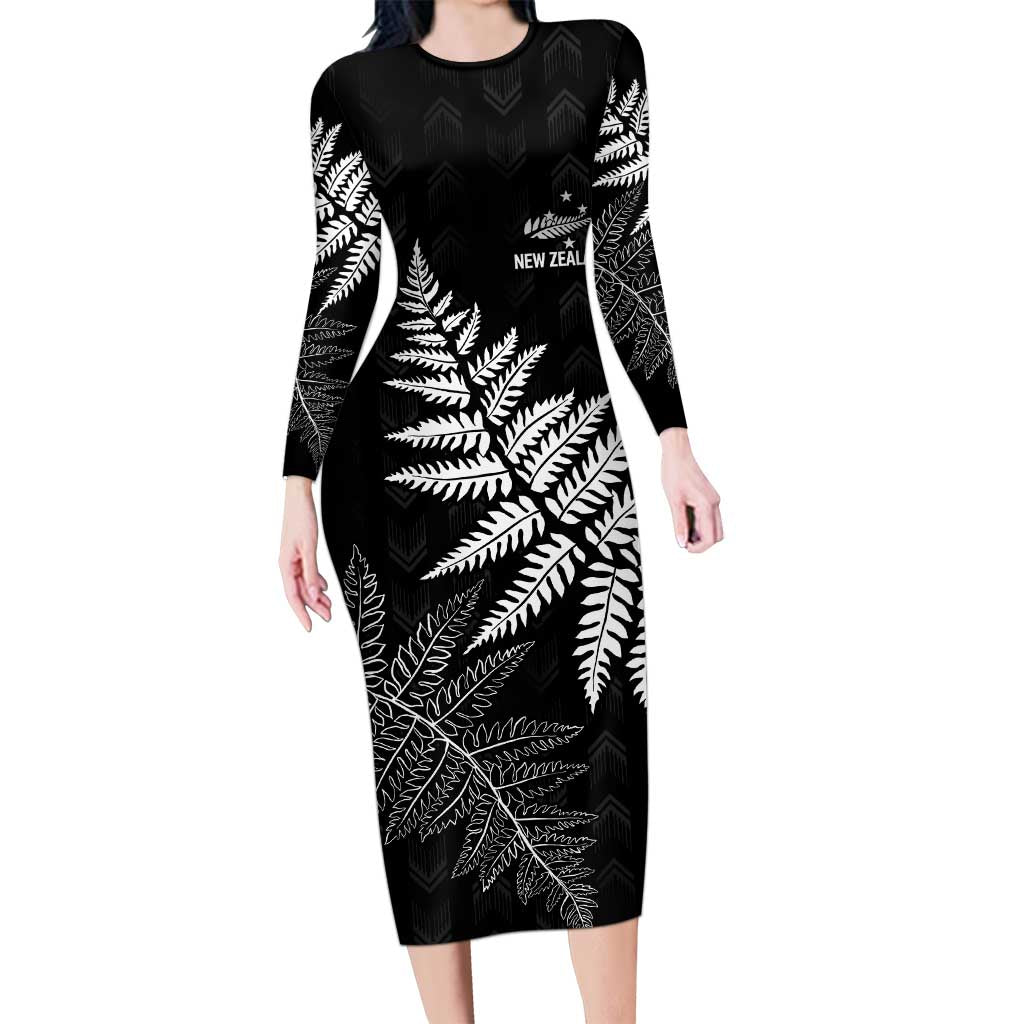 New Zealand Lawn Bowls Personalized Long Sleeve Bodycon Dress Wrap-Around Silver Fern - Polynesian Pride