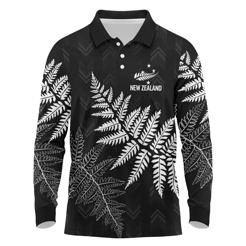 New Zealand Lawn Bowls Personalized Long Sleeve Polo Shirt Wrap-Around Silver Fern - Polynesian Pride