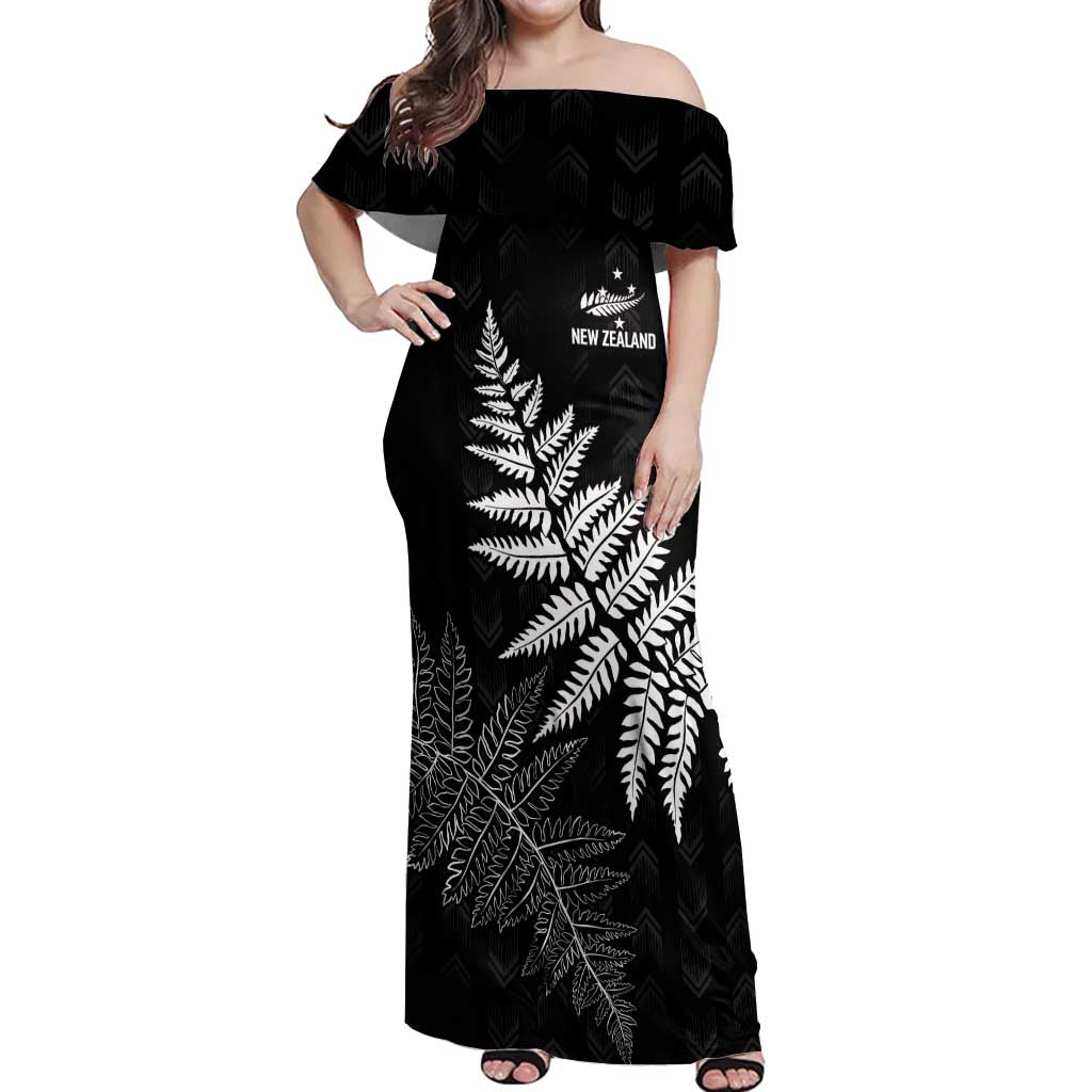 New Zealand Lawn Bowls Personalized Off Shoulder Maxi Dress Wrap-Around Silver Fern - Polynesian Pride