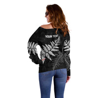 New Zealand Lawn Bowls Personalized Off Shoulder Sweater Wrap-Around Silver Fern - Polynesian Pride