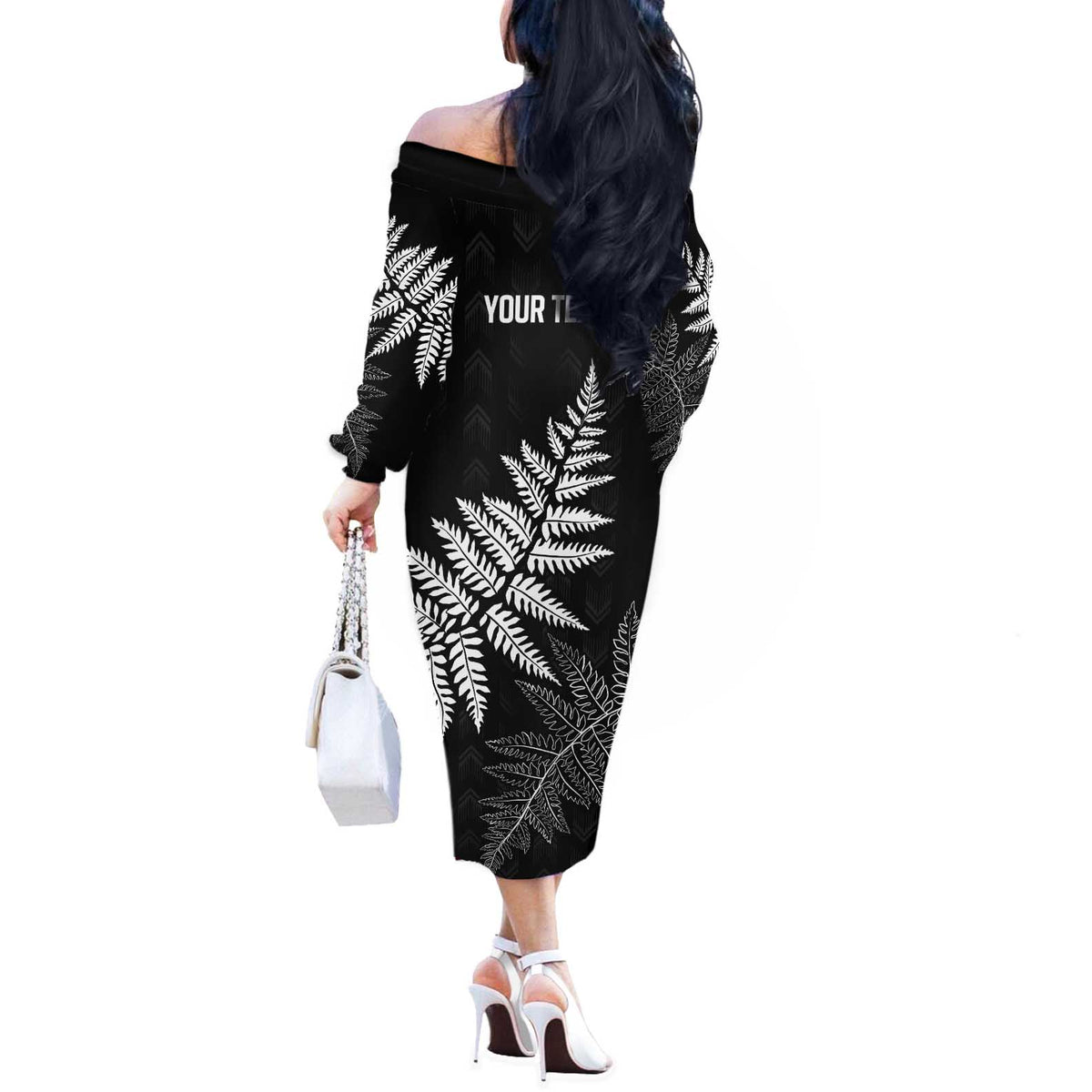 New Zealand Lawn Bowls Personalized Off The Shoulder Long Sleeve Dress Wrap-Around Silver Fern - Polynesian Pride
