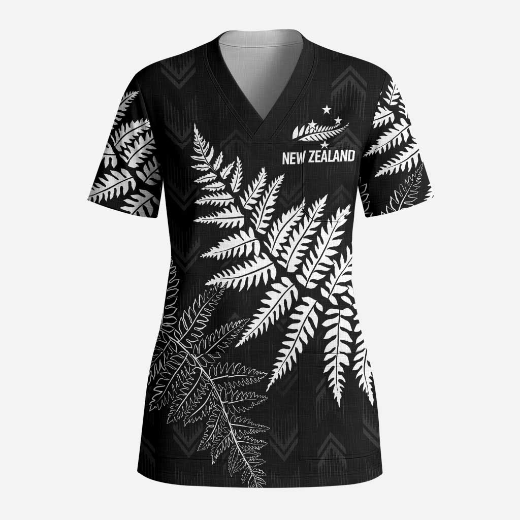 New Zealand Lawn Bowls Personalized Scrub Top Wrap-Around Silver Fern - Polynesian Pride