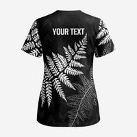 New Zealand Lawn Bowls Personalized Scrub Top Wrap-Around Silver Fern - Polynesian Pride