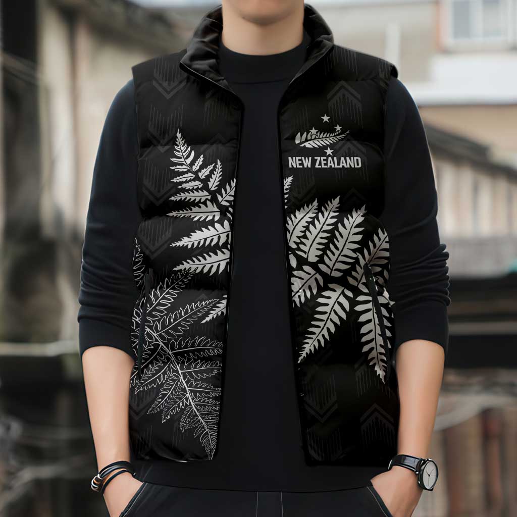 New Zealand Lawn Bowls Personalized Sleeveless Puffer Jacket Wrap-Around Silver Fern - Polynesian Pride