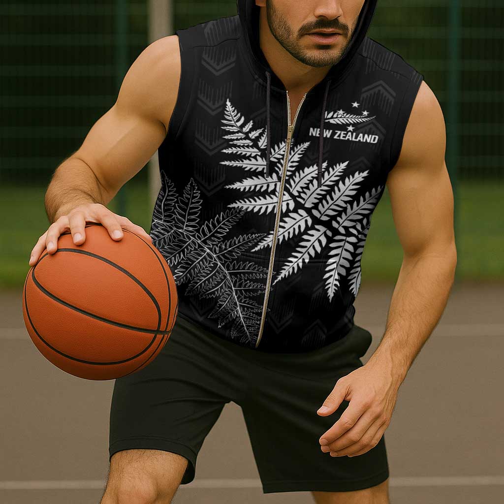 New Zealand Lawn Bowls Personalized Sleeveless Zip Hoodie Wrap-Around Silver Fern - Polynesian Pride