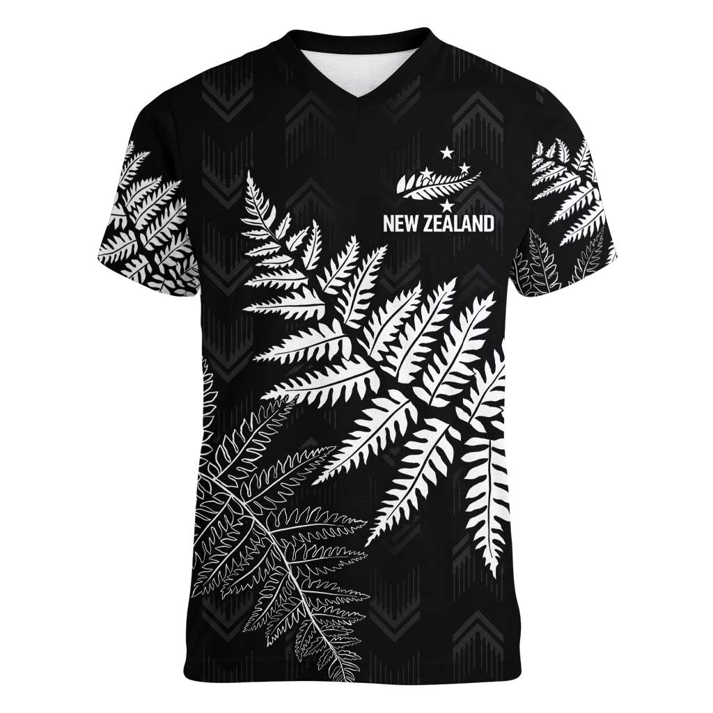 New Zealand Lawn Bowls Personalized Women V-Neck T-Shirt Wrap-Around Silver Fern - Polynesian Pride