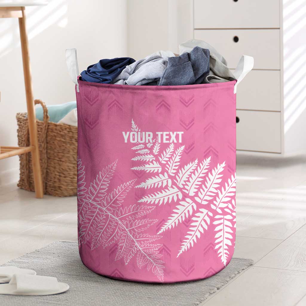 New Zealand Lawn Bowls Breast Cancer Personalized Laundry Basket Wrap-Around Silver Fern - Polynesian Pride