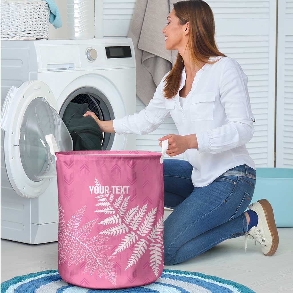 New Zealand Lawn Bowls Breast Cancer Personalized Laundry Basket Wrap-Around Silver Fern - Polynesian Pride