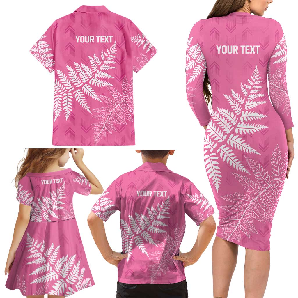 New Zealand Lawn Bowls Breast Cancer Personalized Family Matching Long Sleeve Bodycon Dress and Hawaiian Shirt Wrap-Around Silver Fern - Polynesian Pride