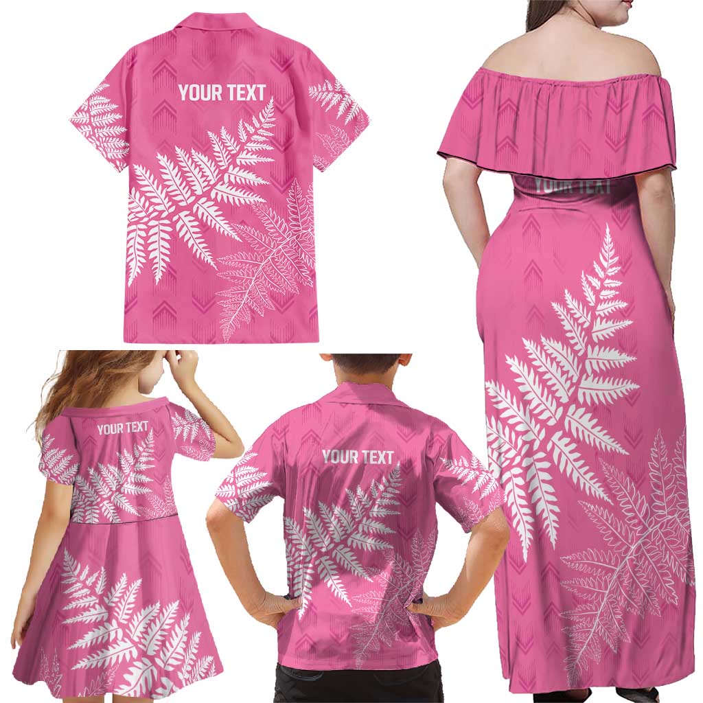 New Zealand Lawn Bowls Breast Cancer Personalized Family Matching Off Shoulder Maxi Dress and Hawaiian Shirt Wrap-Around Silver Fern - Polynesian Pride