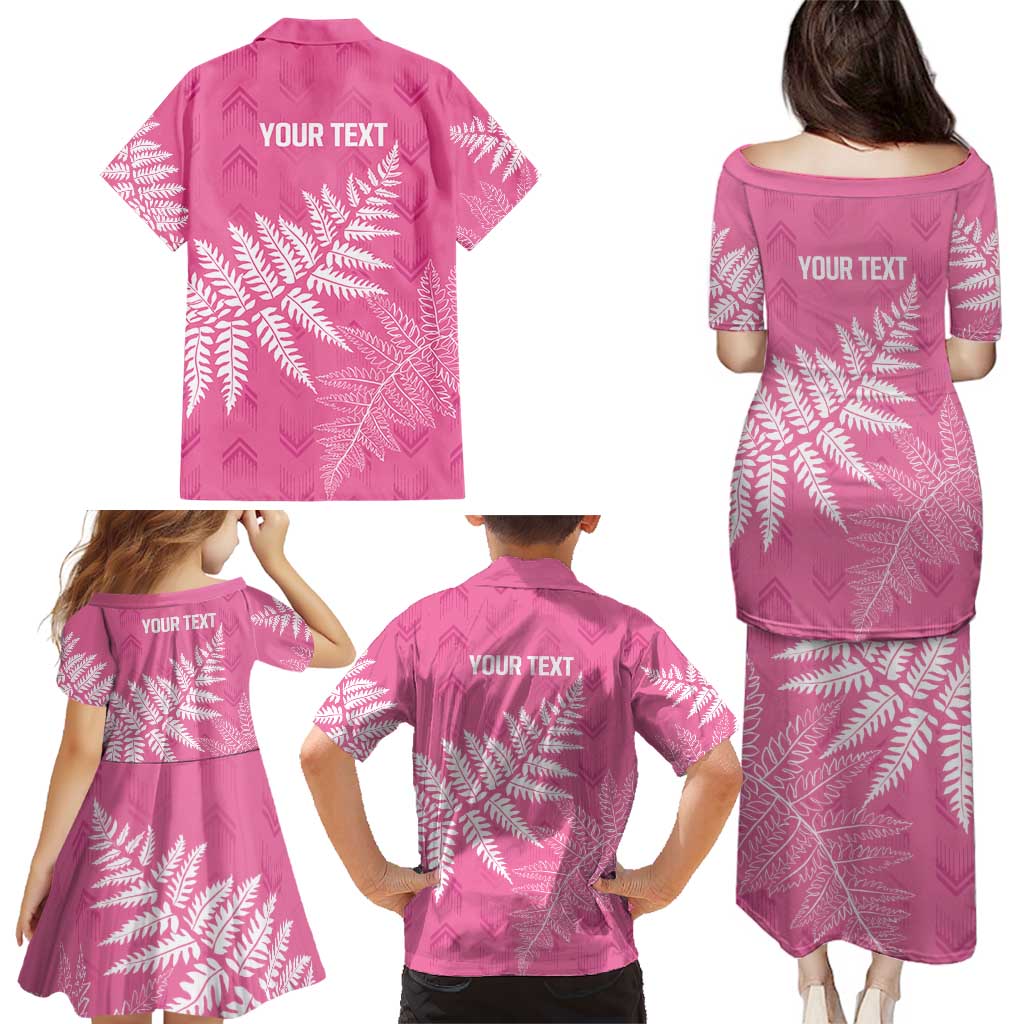 New Zealand Lawn Bowls Breast Cancer Personalized Family Matching Puletasi and Hawaiian Shirt Wrap-Around Silver Fern - Polynesian Pride