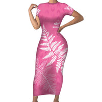 New Zealand Lawn Bowls Breast Cancer Personalized Family Matching Short Sleeve Bodycon Dress and Hawaiian Shirt Wrap-Around Silver Fern - Polynesian Pride