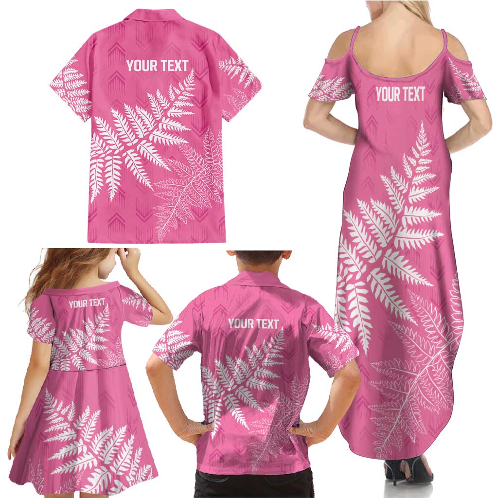 New Zealand Lawn Bowls Breast Cancer Personalized Family Matching Summer Maxi Dress and Hawaiian Shirt Wrap-Around Silver Fern - Polynesian Pride