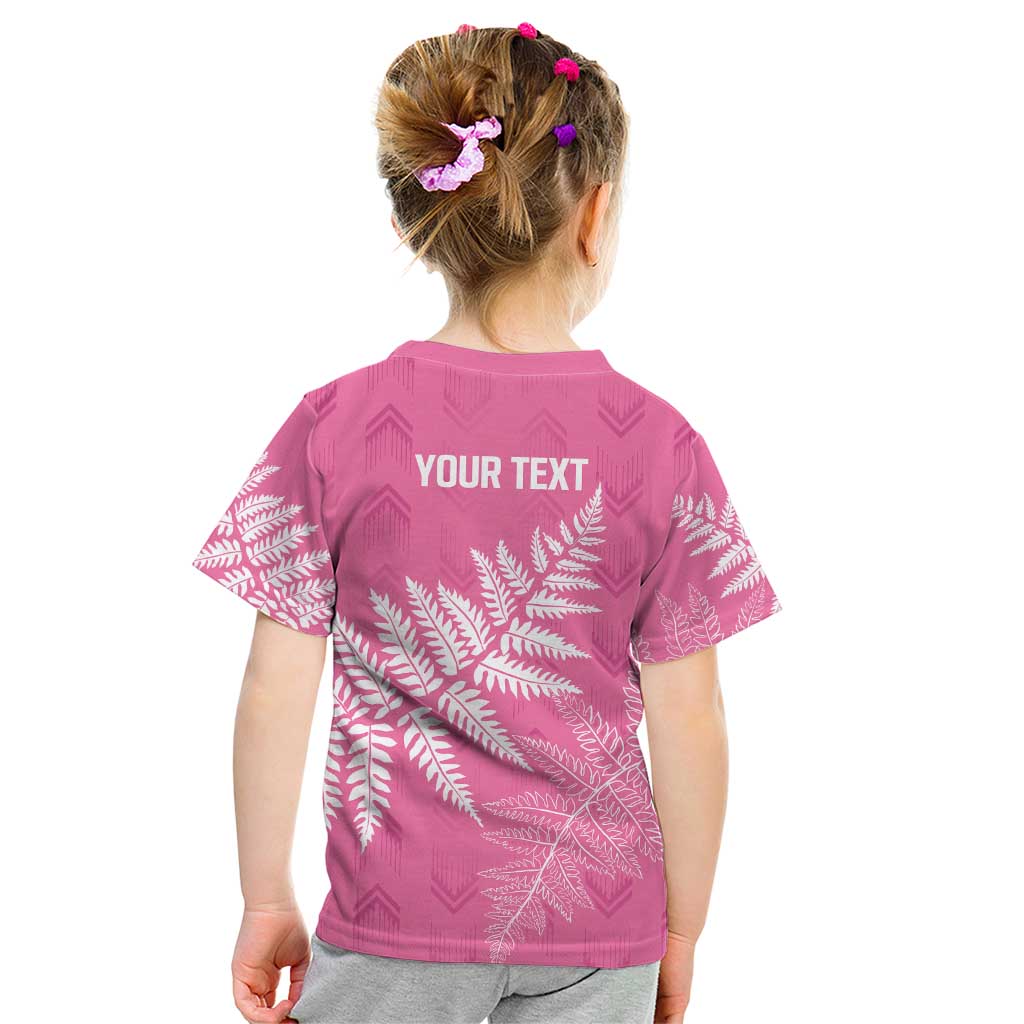 New Zealand Lawn Bowls Breast Cancer Personalized Kid T Shirt Wrap-Around Silver Fern - Polynesian Pride