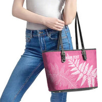 New Zealand Lawn Bowls Breast Cancer Personalized Leather Tote Bag Wrap-Around Silver Fern - Polynesian Pride