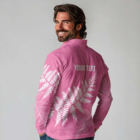 New Zealand Lawn Bowls Breast Cancer Personalized Long Sleeve Polo Shirt Wrap-Around Silver Fern - Polynesian Pride