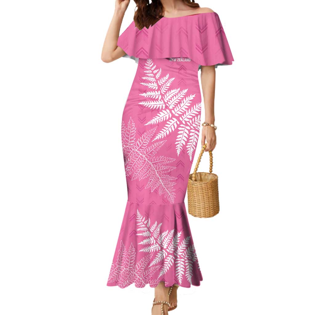 New Zealand Lawn Bowls Breast Cancer Personalized Mermaid Dress Wrap-Around Silver Fern - Polynesian Pride