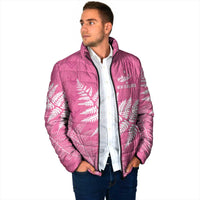 New Zealand Lawn Bowls Breast Cancer Personalized Padded Jacket Wrap-Around Silver Fern - Polynesian Pride