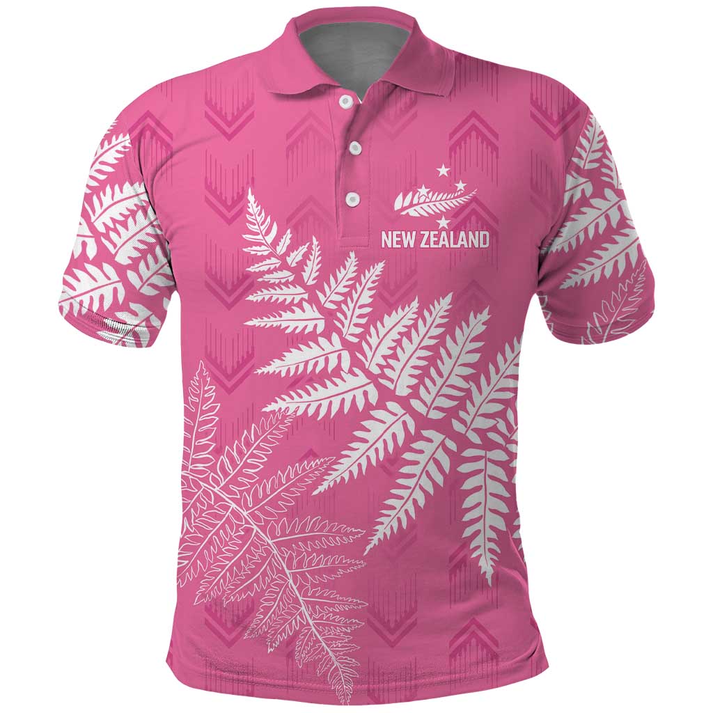 New Zealand Lawn Bowls Breast Cancer Personalized Polo Shirt Wrap-Around Silver Fern - Polynesian Pride